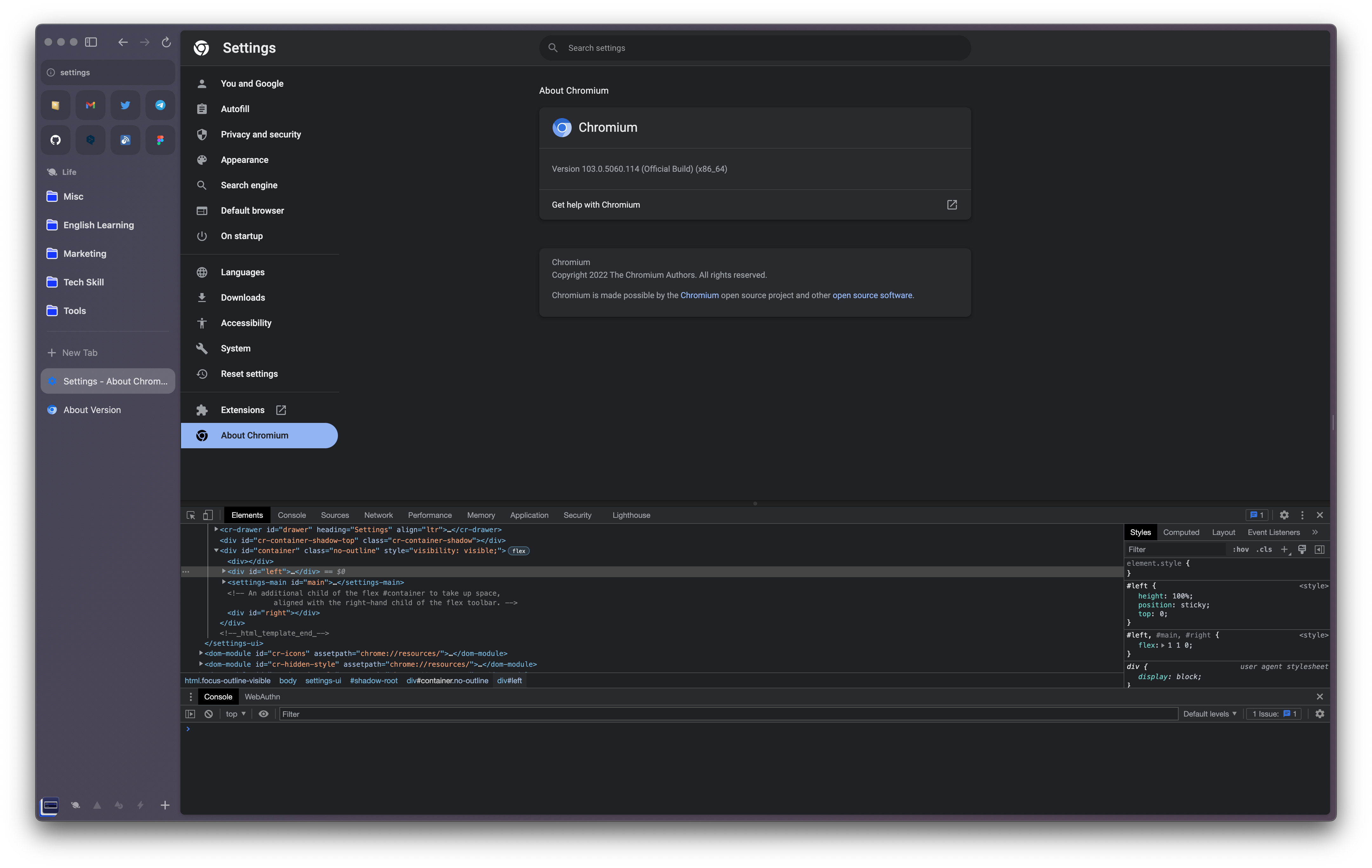 Arc chromium page with devtool